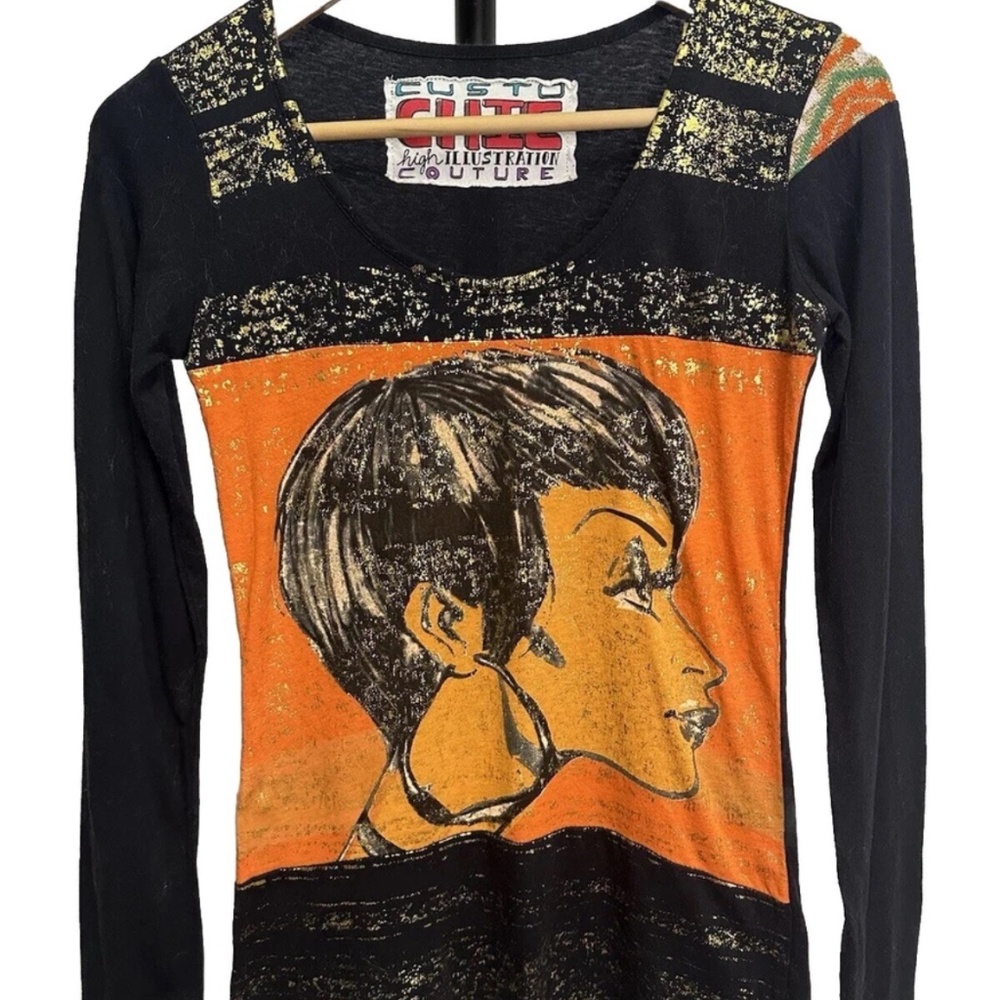 Y2K CUSTO Barcelona Long Sleeve Top Mixed Fabrics XS Vintage 2000’s